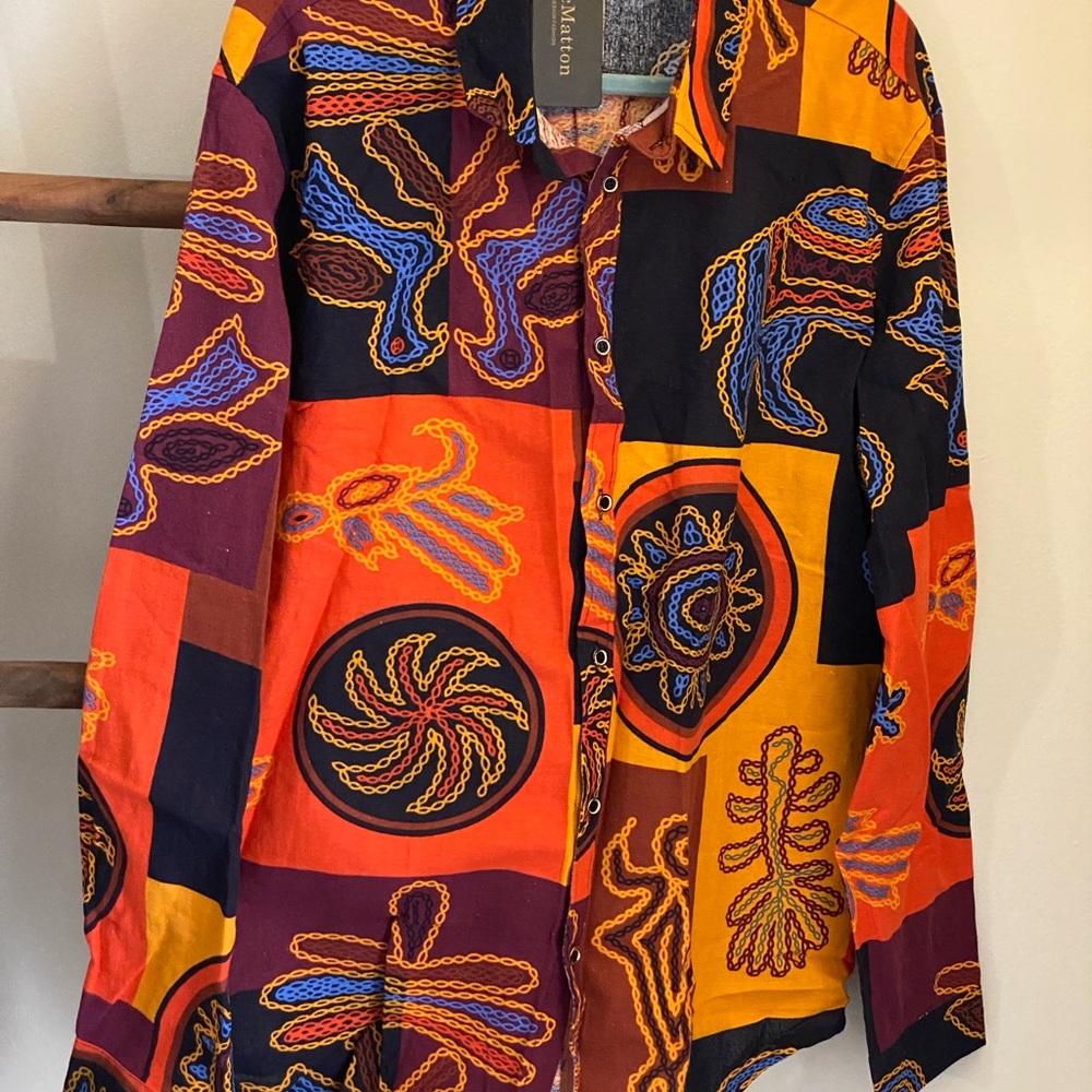 LUC MATTON Men's Bold Multi-Color Patterned Button-Up Shirt NEW - Picture 10 of 11